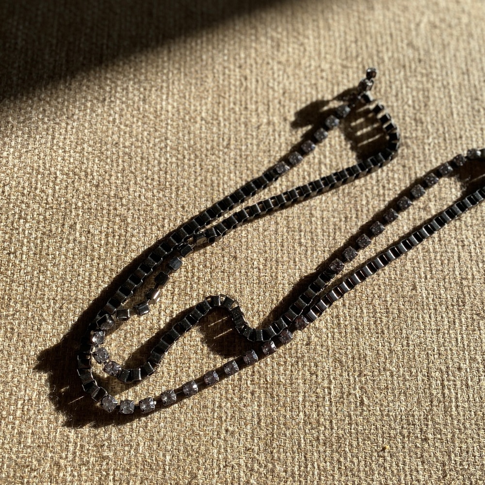 Steel grey king chunky-link necklace chain with diamond gemstones